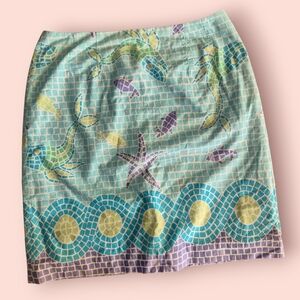 Vintage 90s Lilly Pulitzer Mosaic Sea Life Blue Skirt 8